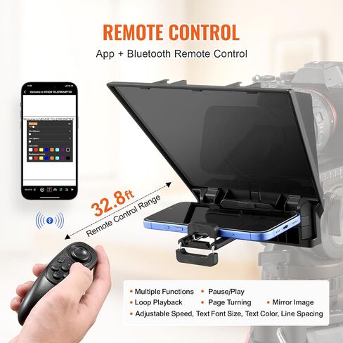 VEVOR Teleprompter, 10" Desktop Prompter with Adjustable Spectroscope, Remote Control, for YouTube, Twitch, Zoom, Supports DSLR/Webcam/Smartphone, for Video Recording/Live Streaming in Saudi Arabia