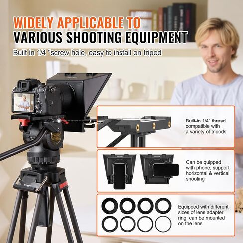VEVOR Teleprompter, 10" Desktop Prompter with Adjustable Spectroscope, Remote Control, for YouTube, Twitch, Zoom, Supports DSLR/Webcam/Smartphone, for Video Recording/Live Streaming in Saudi Arabia