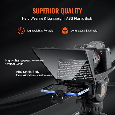 VEVOR Teleprompter, 10" Desktop Prompter with Adjustable Spectroscope, Remote Control, for YouTube, Twitch, Zoom, Supports DSLR/Webcam/Smartphone, for Video Recording/Live Streaming in Saudi Arabia