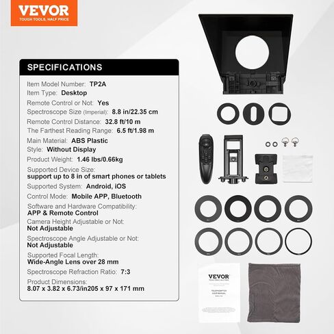 VEVOR Teleprompter, 10" Desktop Prompter with Adjustable Spectroscope, Remote Control, for YouTube, Twitch, Zoom, Supports DSLR/Webcam/Smartphone, for Video Recording/Live Streaming in Saudi Arabia