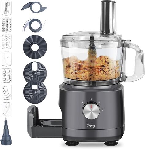 Davivy Food Processor 13 Cup,Stainless Steel Bowl Food Processor,7 Blades with 9 Functions Vegetable Chopper for Home Use,Stepless Variable Control,Black,600W (13-Cup Stainless Steel Bowl) in Saudi Arabia
