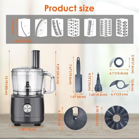 Davivy Food Processor 13 Cup,Stainless Steel Bowl Food Processor,7 Blades with 9 Functions Vegetable Chopper for Home Use,Stepless Variable Control,Black,600W (13-Cup Stainless Steel Bowl) in Saudi Arabia