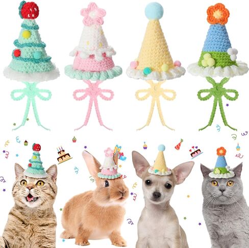 Sanwuta 4 Pcs Christmas Knit Cat Hat Dog Hat Pet Cute Birthday Hat Puppy Party Hats Birthday Party Costume Headwear Accessories for Puppy Cat Kitten Small Dogs Small Animal(Stylish Color) in Saudi Arabia