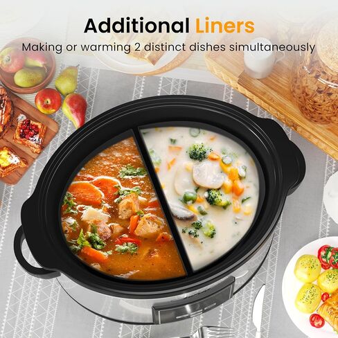 6 Quart Programmable Slow Cooker with Silicone Divider, Multi Slow Cooker with Timer, 3 Cooking Mode Digital Slow Cooker, Dishwash Safe, Removable Ceramic Pot and Glass Lid, Silver in Saudi Arabia