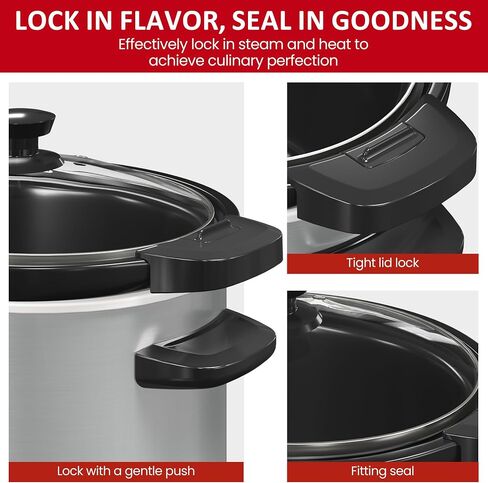 6 Quart Programmable Slow Cooker with Silicone Divider, Multi Slow Cooker with Timer, 3 Cooking Mode Digital Slow Cooker, Dishwash Safe, Removable Ceramic Pot and Glass Lid, Silver in Saudi Arabia