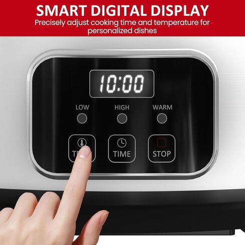 6 Quart Programmable Slow Cooker with Silicone Divider, Multi Slow Cooker with Timer, 3 Cooking Mode Digital Slow Cooker, Dishwash Safe, Removable Ceramic Pot and Glass Lid, Silver in Saudi Arabia