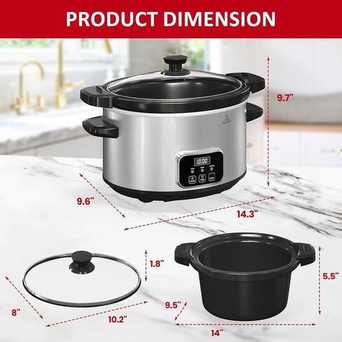 6 Quart Programmable Slow Cooker with Silicone Divider, Multi Slow Cooker with Timer, 3 Cooking Mode Digital Slow Cooker, Dishwash Safe, Removable Ceramic Pot and Glass Lid, Silver in Saudi Arabia