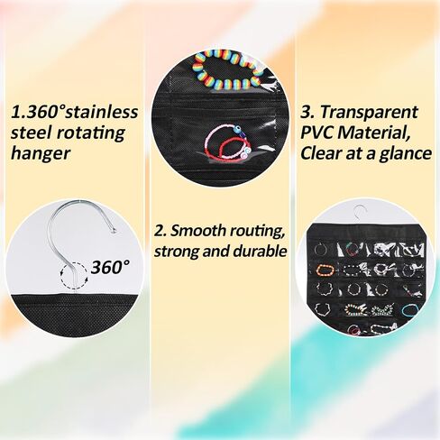 simarro Hanging Jewelry Organizer with Hanger Metal Hooks, Double Sided Large Hanging Jewelry Storage Roll with 48 Pockets for Earrings, Necklaces Rings on Closet, Wall, Door(Black) in Saudi Arabia