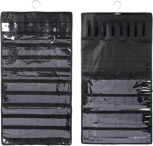 simarro Hanging Jewelry Organizer with Hanger Metal Hooks, Double Sided Large Hanging Jewelry Storage Roll with 48 Pockets for Earrings, Necklaces Rings on Closet, Wall, Door(Black) in Saudi Arabia