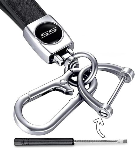 Leather Car Key Chain Metal Car Keyring Accessories Replacement with Suit for Chevy Camaro SS Cars Accessories (SS White Sliver) in Kuwait