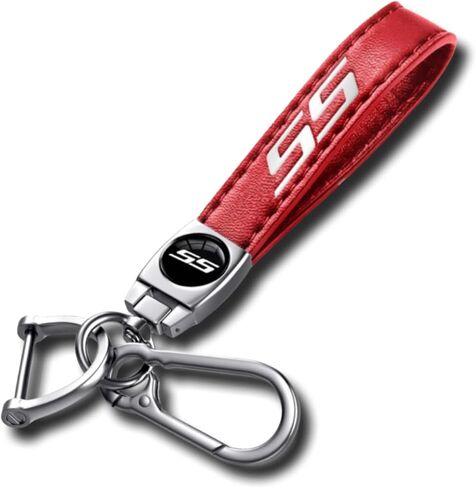 Leather Car Key Chain Metal Car Keyring Accessories Replacement with Suit for Chevy Camaro SS Cars Accessories (SS White Sliver) in Kuwait