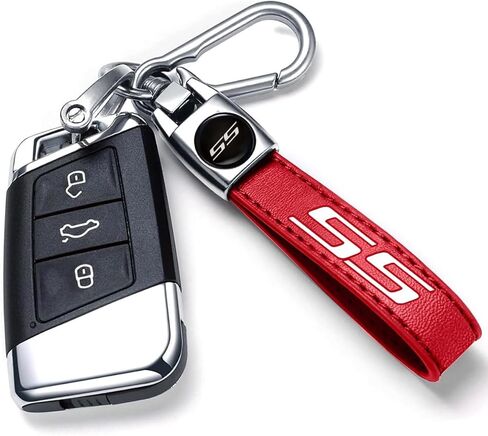 Leather Car Key Chain Metal Car Keyring Accessories Replacement with Suit for Chevy Camaro SS Cars Accessories (SS White Sliver) in Kuwait
