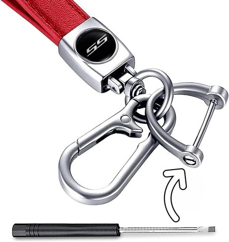 Leather Car Key Chain Metal Car Keyring Accessories Replacement with Suit for Chevy Camaro SS Cars Accessories (SS White Sliver) in Kuwait