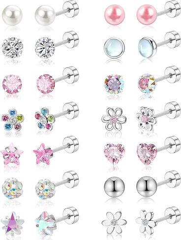 مجموعة من 14 زوجًا من الأقراط المرصعة، حلق غضروف 316L، أقراط خلفية لولبية للنساء 3-6 مم، مجموعة صغيرة من الأقراط الخلفية المسطحة باللون الوردي، هدية لها in Kuwait