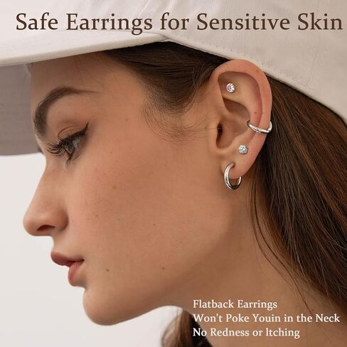 مجموعة من 14 زوجًا من الأقراط المرصعة، حلق غضروف 316L، أقراط خلفية لولبية للنساء 3-6 مم، مجموعة صغيرة من الأقراط الخلفية المسطحة باللون الوردي، هدية لها in Kuwait