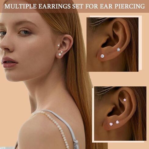 مجموعة من 14 زوجًا من الأقراط المرصعة، حلق غضروف 316L، أقراط خلفية لولبية للنساء 3-6 مم، مجموعة صغيرة من الأقراط الخلفية المسطحة باللون الوردي، هدية لها in Kuwait