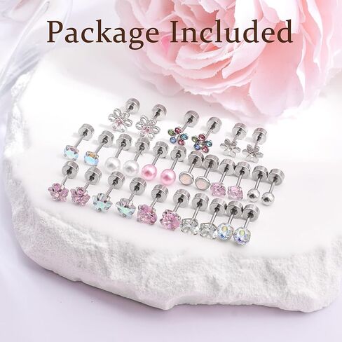 مجموعة من 14 زوجًا من الأقراط المرصعة، حلق غضروف 316L، أقراط خلفية لولبية للنساء 3-6 مم، مجموعة صغيرة من الأقراط الخلفية المسطحة باللون الوردي، هدية لها in Kuwait