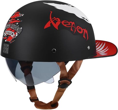 Vintage Retro Open Face Motorcycle Helmet Baseball Cap Half Helmets with pull-down Lens for Men Women Moped Cap Jet Scooter Street Cruiser - DOT Certified (Moto Rider, X-Large) in Kuwait