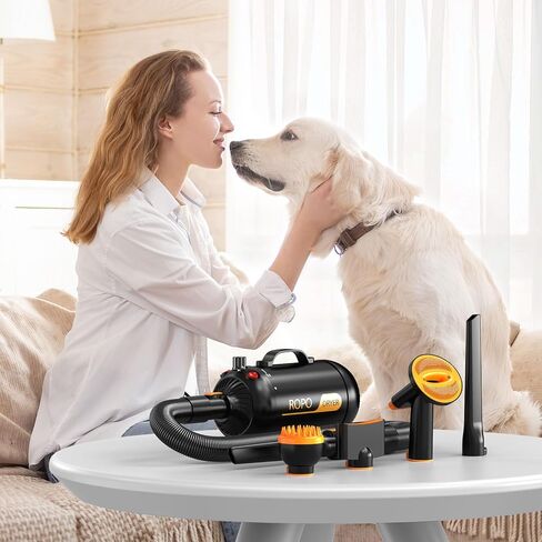 ROPO Dog Dryer Pet Dryer Dog Grooming Dryer, pet Hair Dryer,Dog Hair Dryer,High Power Intelligent Digital Screen Display Dog Water Blower Adjustable Speed and Temperature (White, SE01) in Kuwait