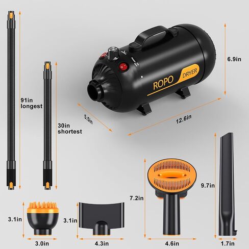 ROPO Dog Dryer Pet Dryer Dog Grooming Dryer, pet Hair Dryer,Dog Hair Dryer,High Power Intelligent Digital Screen Display Dog Water Blower Adjustable Speed and Temperature (White, SE01) in Kuwait
