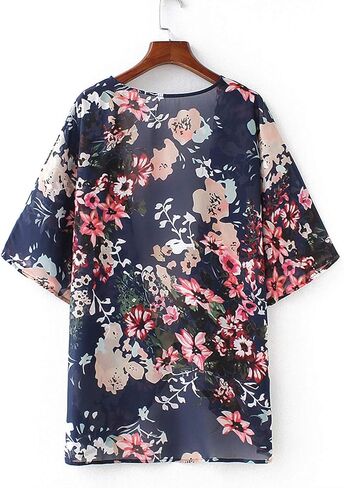 Omoone Women's Short Batwing Sleeve Floral Chiffon Cardigan Kimono Beachwear in Saudi Arabia