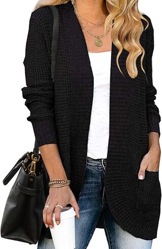 ZESICA Women's Fall Winter Long Sleeve Open Front Casual Lightweight Soft Knit Cardigan Sweater Outerwear in Kuwait