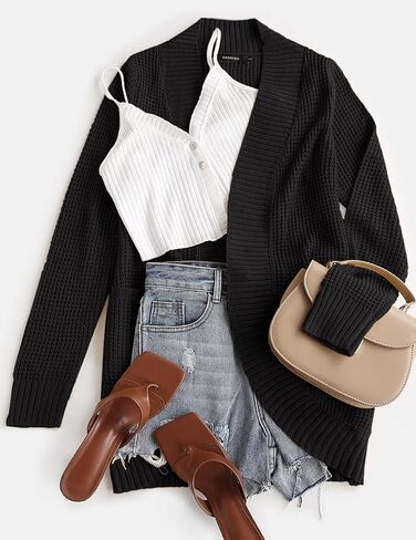 ZESICA Women's Fall Winter Long Sleeve Open Front Casual Lightweight Soft Knit Cardigan Sweater Outerwear in Kuwait