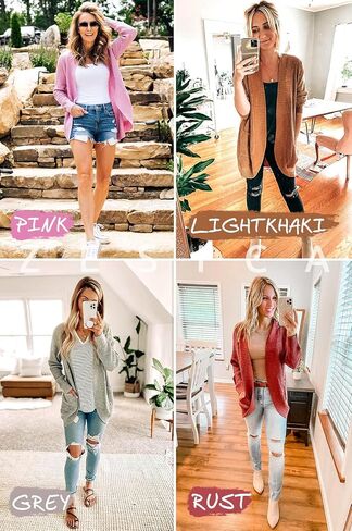 ZESICA Women's Fall Winter Long Sleeve Open Front Casual Lightweight Soft Knit Cardigan Sweater Outerwear in Kuwait