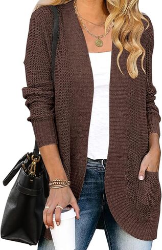 ZESICA Women's Fall Winter Long Sleeve Open Front Casual Lightweight Soft Knit Cardigan Sweater Outerwear in Kuwait