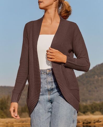 ZESICA Women's Fall Winter Long Sleeve Open Front Casual Lightweight Soft Knit Cardigan Sweater Outerwear in Kuwait