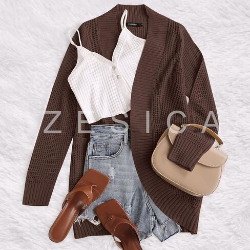 ZESICA Women's Fall Winter Long Sleeve Open Front Casual Lightweight Soft Knit Cardigan Sweater Outerwear in Kuwait