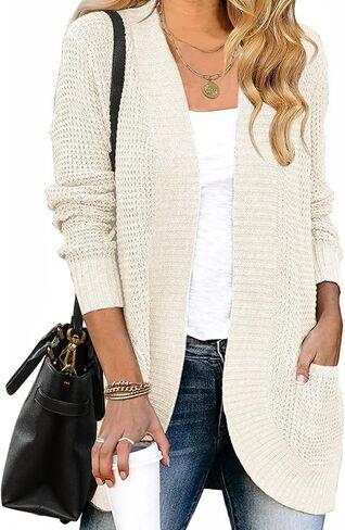 ZESICA Women's Fall Winter Long Sleeve Open Front Casual Lightweight Soft Knit Cardigan Sweater Outerwear in Kuwait
