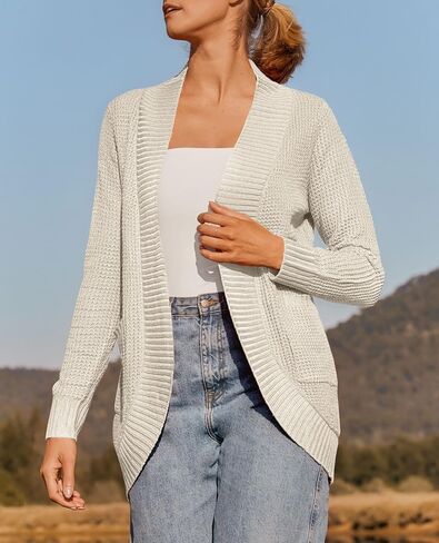 ZESICA Women's Fall Winter Long Sleeve Open Front Casual Lightweight Soft Knit Cardigan Sweater Outerwear in Kuwait