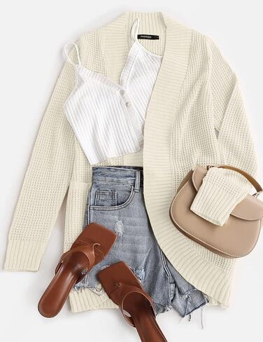 ZESICA Women's Fall Winter Long Sleeve Open Front Casual Lightweight Soft Knit Cardigan Sweater Outerwear in Kuwait