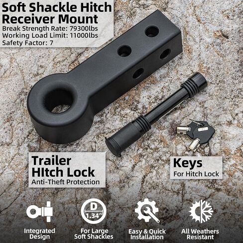 ALL-TOP Shackle Hitch Receiver for 2in Receiver, 79300Lbs MBS 11000Lbs WLL, Extreme Forged 3/4 D-Ring Included, with Trailer Lock in Kuwait