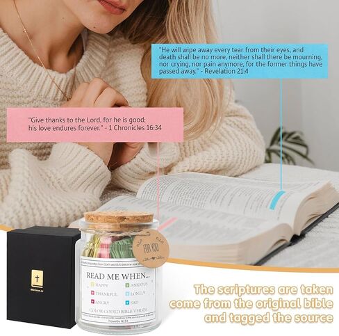 Bible Verse Jar, Read Me When Bible Verses Jar with Cross Necklace Greeting Card for Emotions and Feelings, The Hope Jar Bible Verses with Color Coded Bible Verses Jar, Christian Gifts for Women Men in Saudi Arabia