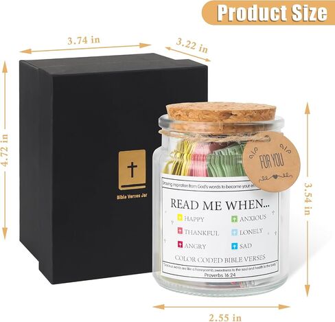 Bible Verse Jar, Read Me When Bible Verses Jar with Cross Necklace Greeting Card for Emotions and Feelings, The Hope Jar Bible Verses with Color Coded Bible Verses Jar, Christian Gifts for Women Men in Saudi Arabia
