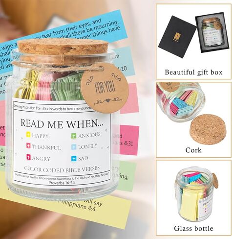 Bible Verse Jar, Read Me When Bible Verses Jar with Cross Necklace Greeting Card for Emotions and Feelings, The Hope Jar Bible Verses with Color Coded Bible Verses Jar, Christian Gifts for Women Men in Saudi Arabia