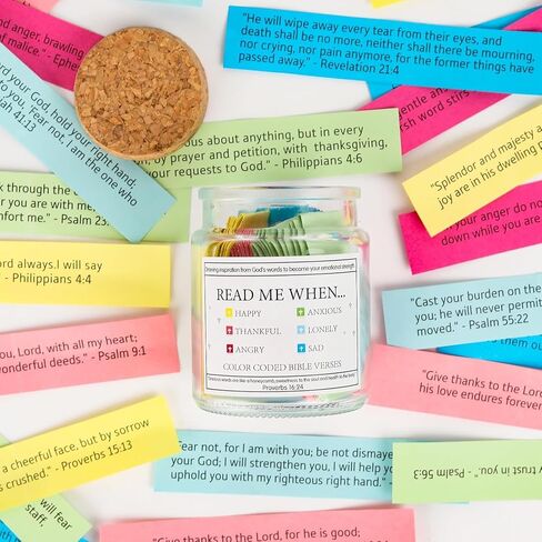Bible Verse Jar, Read Me When Bible Verses Jar with Cross Necklace Greeting Card for Emotions and Feelings, The Hope Jar Bible Verses with Color Coded Bible Verses Jar, Christian Gifts for Women Men in Saudi Arabia