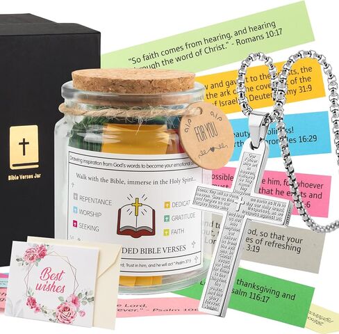 Bible Verse Jar, Read Me When Bible Verses Jar with Cross Necklace Greeting Card for Emotions and Feelings, The Hope Jar Bible Verses with Color Coded Bible Verses Jar, Christian Gifts for Women Men in Saudi Arabia