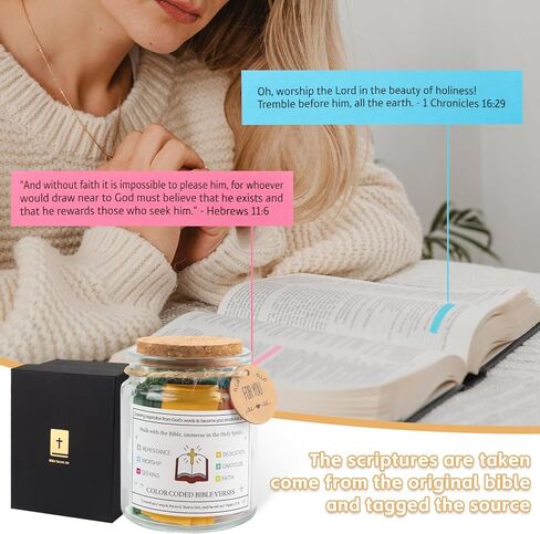 Bible Verse Jar, Read Me When Bible Verses Jar with Cross Necklace Greeting Card for Emotions and Feelings, The Hope Jar Bible Verses with Color Coded Bible Verses Jar, Christian Gifts for Women Men in Saudi Arabia
