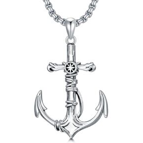 Anchor Necklace for Men 925 Sterling Silver Anchor Pendant Navigation Navigation Jewelry for Men Women