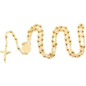 Rosary Beads Catholic Necklace for Women and Men 6mm 18K Gold Plated Stainless Steel Gold Long Crucifix Cross Christian Religious Anglican Prayer Beads Y-Necklace Jewelry with a Gift Box
