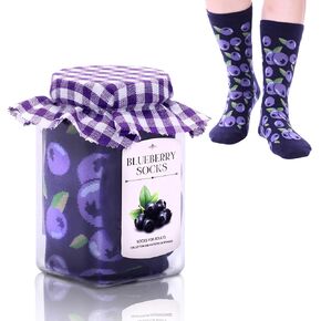 1 Pair Strawberry Jam or Blueberry Jam Socks in a Jar. Novelty Food Socks. Gift for Men and Women