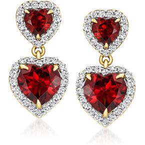 Ross-Simons 2.40 ct. t.w. Garnet and .60 ct. t.w. White Zircon Heart Drop Earrings in 18kt Gold Over Sterling