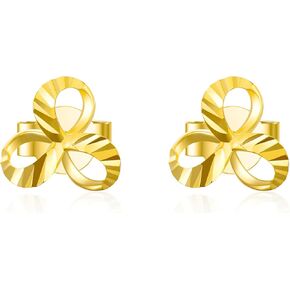 18k Solid Gold Knot Stud Earrings, Real Gold Diamond-Cut Flower Stud Earrings for Women