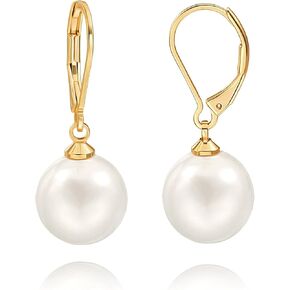 Handpicked White Pearl Earrings 18k Gold Plated Leverback Dangle Stud Pearl Earrings Jewelry for Women
