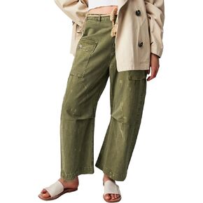 Distressed Baggy Jeans for Woman Leopard Mid Waist Wide Leg Denim Cargo Pants with Pockets Drawstring