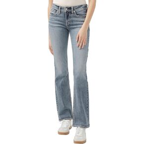 Silver Jeans Co. Women's Suki Mid Rise Curvy Fit Slim Bootcut Jeans, Dark Wash