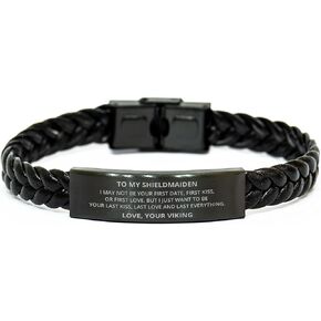 DARIN GIFT To My Shieldmaiden Braided Leather Bracelet Gifts For Wife From Husband Viking - I May Not Be Your First Date - Engagement Wedding Valentines Day Christmas Birthday Gifts, Engraved Bracelet